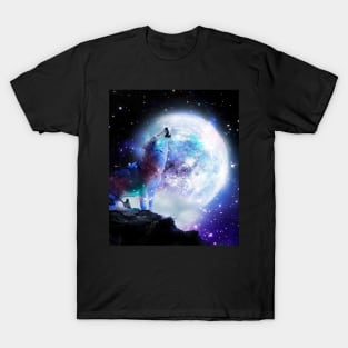 Cosmic Space Wolf Wolves Howling At Moon T-Shirt